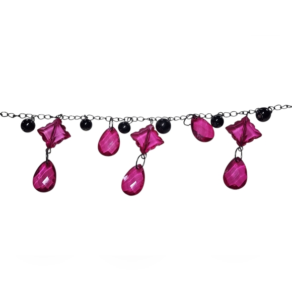 hot pink & black Teardrop statement necklace - Picture 7 of 11